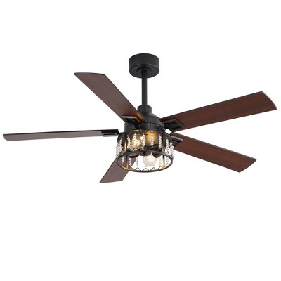 Airsurfer 52" Ceiling Fan with 5 Plywood Blades,Ceiling Fan with Memory Function,6 Speeds DC Motor,2 Downrods,Remote Control Included,Matte Black