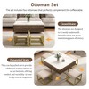 Lift Top Coffee Table with Hidden Storage, Modern Square Center Table with 4 Ottomans, Wood Cocktail Table Center Table for Living Room White - 4 of 4
