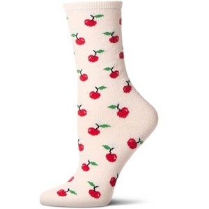 Memoi Women's Cherry On Top Cashmere Blend Crew Socks Ivory 9-11 - 1 of 4