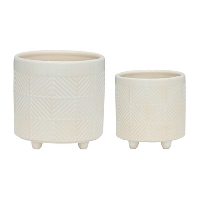 VisioGear 2PCS Round Planter with Stand, Plant Pots for Living Room, Bedroom, White, 8"*8"*8"