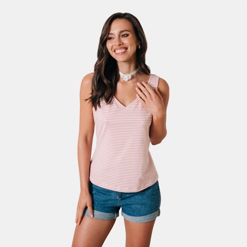 Women's Stripes V-neck Jersey Tank - Cupshe - image 1 of 4