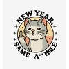 New Year Same A**hole Cat With Middle Finger Adult Crew Neck Long Sleeve Tee - 2 of 2
