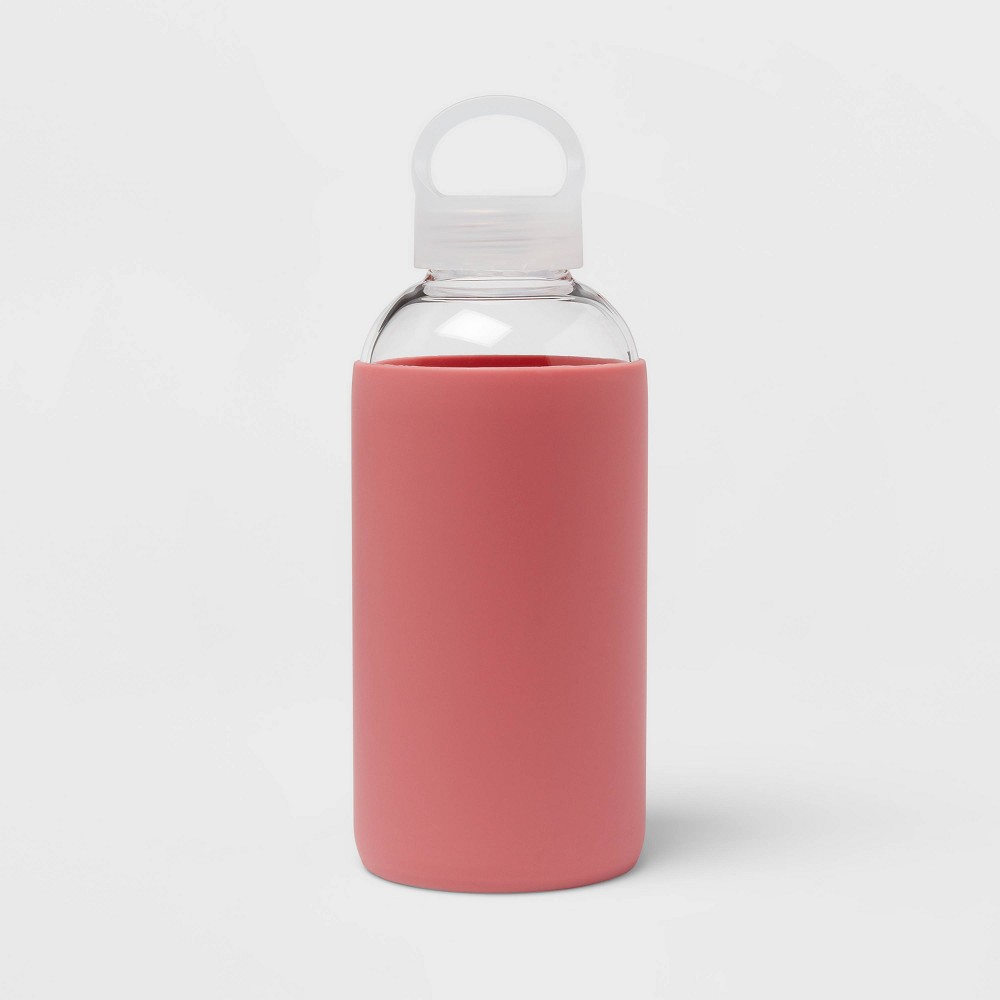 18oz Borosilicate Glass Water Bottle with PP Lid and Silicone Sleeve Coral Dream - Room Essentials