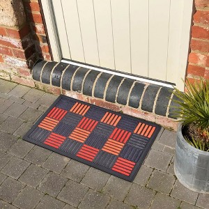 Evideco French Home Goods Sheltered Front Door Mat Caroll Nylon Rubber Checkered Rug 24x16 Orange - 1 of 4