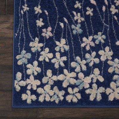 Navy Floral Whisper Rectangular Viscose 2' x 4' Area Rug
