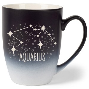 100 North Zodiac Design 10 Ounce Black and White Two Toned Ombre, Comfortably Fits Your Hands, Ceramic Tea Coffee Cup Mug, Aquarius - 1 of 1