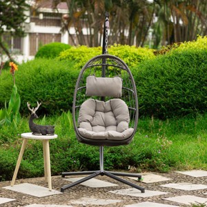 Egg Chair With Stand,Wicker Hanging Patio Egg Chair With UV Resistant Cushion,Outdoor Swing Chair,Egg Chairs For Patio-Cuddlewood - 1 of 4