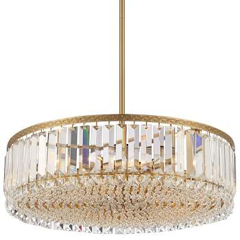 Stiffel Soft Gold Drum Pendant Chandelier 20 1/4" Wide Modern Clear Crystal 5-Light Fixture for Dining Room House Foyer Entryway