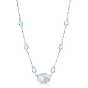 Simona Sterling Silver Oval Mother of Pearl & Round Blue Topaz by the Yard Necklace - Blue - 17+2 Inch - 1 of 2