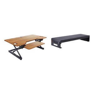 46in Adjustable Standing Desk Converter w/Monitor Stand BUNDLE Teak - Rocelco - 1 of 4