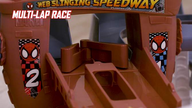 Hot Wheels RacerVerse Spider-Man&#39;s Web-Slinging Speedway Track Set, 2 of 8, play video
