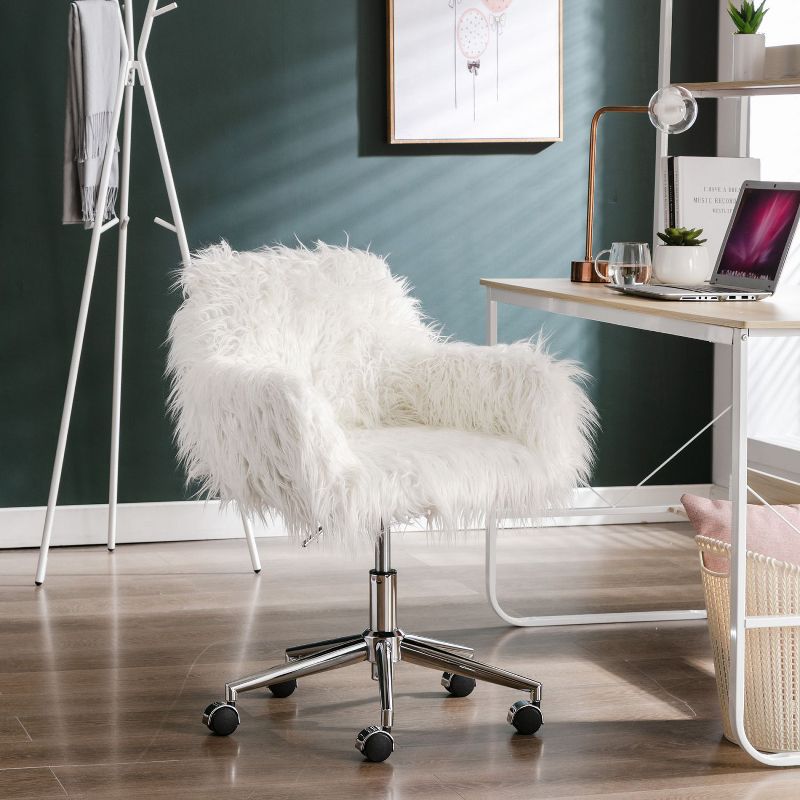 Cute Fluffy Unicorn Office Chair with Mid-Back and Armrest Support, 5 Star Swivel Wheel Girls Study Table, Adjustable Swivel Chair-The Pop Home, 2 of 11