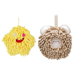 REGALWOVEN Bathroom Cute Decorative Absorbent Soft Chenille Hanging Hand Towel 7" x 7" 2 Pcs - 1 of 4