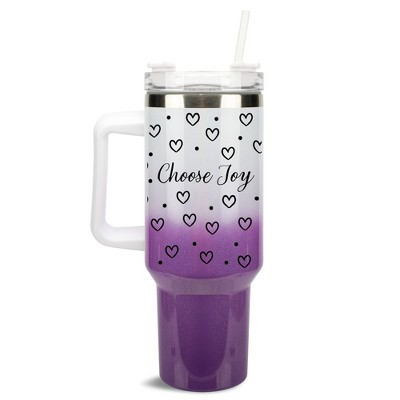 Elanze Designs Choose Joy Hearts Polka Dots 40 oz. Stainless Steel, Large Water Bottle Coffee Mug, Spill & Leak Resistant, Thermal Travel Tumbler with
