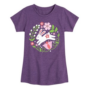 Girls' - Instant Message - Scandinavian Bunny With Flowers Fitted Short Sleeve Graphic T-Shirt - 1 of 4
