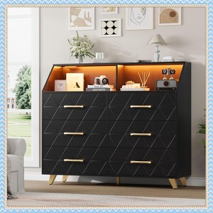 Jojoka Modern 6 Drawer Dresser with LED Lights & Charging Station, White Wood Storage Cabinet for Bedroom, Closet, Entryway - 1 of 4