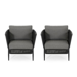 GDFStudio Sefora Outdoor Aluminum and Rope Club Chairs with Cushions (Set of 2), Black/Gray - 1 of 4