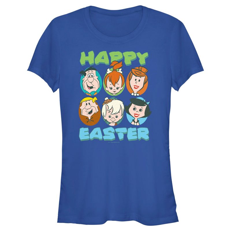 Juniors Womens The Flintstones Happy Easter Family Portraits T-Shirt, 1 of 5