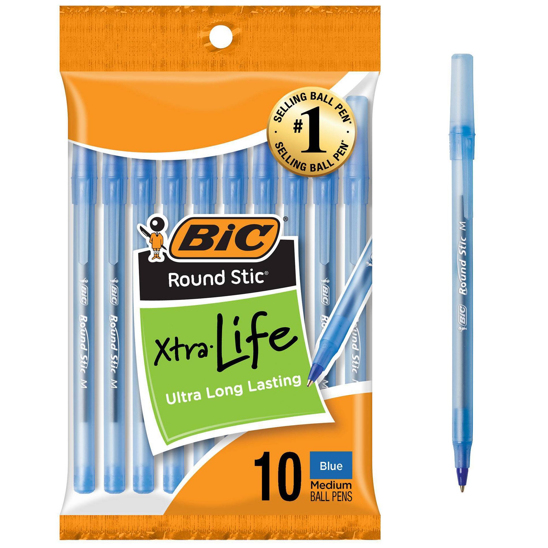 BIC Xtra Life Ballpoint Pens, Medium Tip, 10ct - Blue: School Supplies, 1.0mm, Pocket Clip, Stationery, Office Essentials
