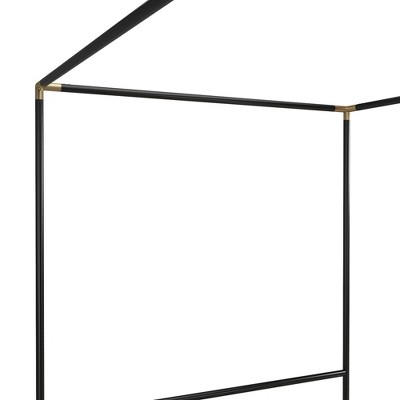 Black Metal Queen Canopy Bed with Gold Accents