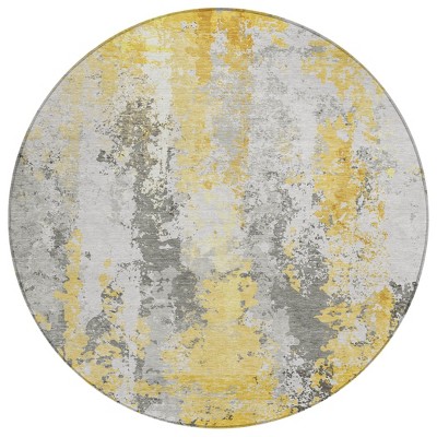HomeRoots 8' Yellow And Ivory Round Abstract Washable Indoor Outdoor Area Rug