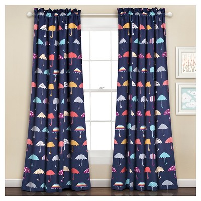 52"x84" Umbrella Room Darkening Window Curtain Set Navy - Lush Décor