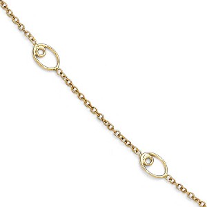 Black Bow Jewelry 14k Yellow Gold Oval Station Link Anklet, 10-11 Inch - 1 of 4
