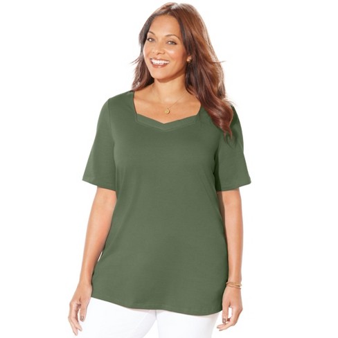 Catherines Women's Plus Size Suprema Sweetheart Tee - 1x, Olive Green ...