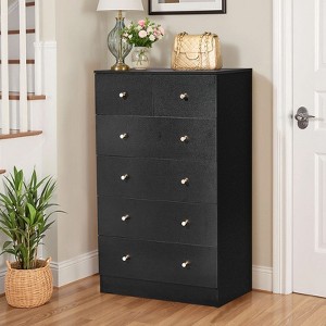 Karl Home 6-Drawer Large Dresser for Bedroom and Chest of Drawers with Sturdy Construction Wood Storage Organizer for Closet In Black - 1 of 4