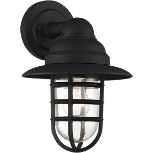 John Timberland Marlowe Farmhouse Rustic Wall Light Sconce Matte Black Hardwire 9 1/4" Fixture Metal Cage Clear Glass for Bedroom Living Room Hallway - 1 of 4