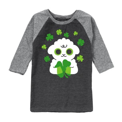 Boys' - Instant Message - St. Patrick's Day Sheep Holding a Shamrock Raglan Graphic T-Shirt