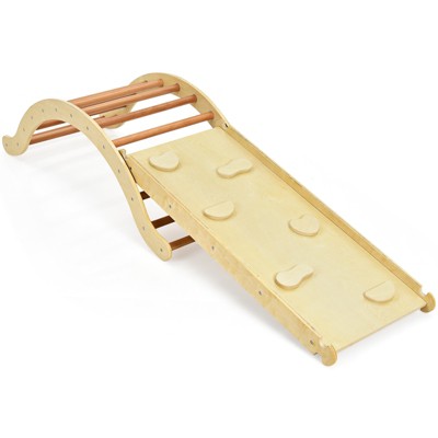 Safstar 3-in-1 Kids Climber Set Wooden Arch Triangle Rocker w/ Ramp & Blue Mat
