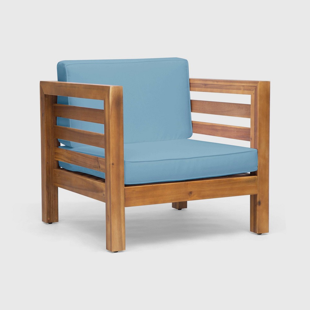 Photos - Garden Furniture Oana Acacia Wood Club Chair Teak/Blue - Christopher Knight Home