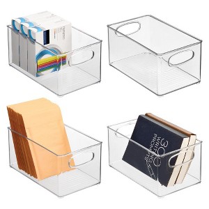 mDesign Small Plastic Office Storage Container Bin with Built-In Handles, Clear - 1 of 4