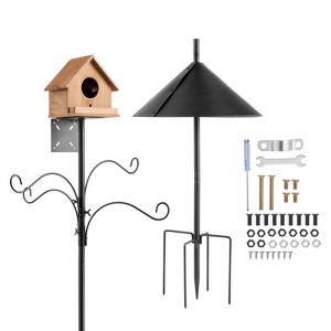 VEVOR 4-Hook Wild Bird Feeder Stand Pole, 92 Inch Bird Feeding Station Kit,31/32 in Diameter Bird House Hanging Hooks with Squirrel Guard Baffle,Black - 1 of 4