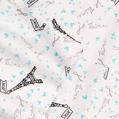 Je T'aime Paris Blue Twin Microfiber Sheet Set