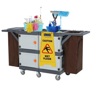Janitorial Cart Cleaning Cart Heavy Duty 220LBS Capacity w/6 Silent Wheels & Storage Bags for Hotel Housekeeping Commercial Use - 1 of 4