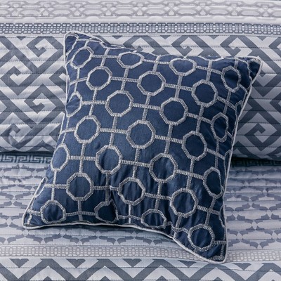 Navy Reversible Microfiber Full Quilt Set with Decorative Pillow