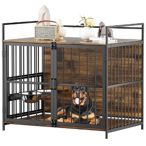 Whisen 41"Furniture Style Large Dog Crate, Adjustable Raised Feeder - 1 of 4