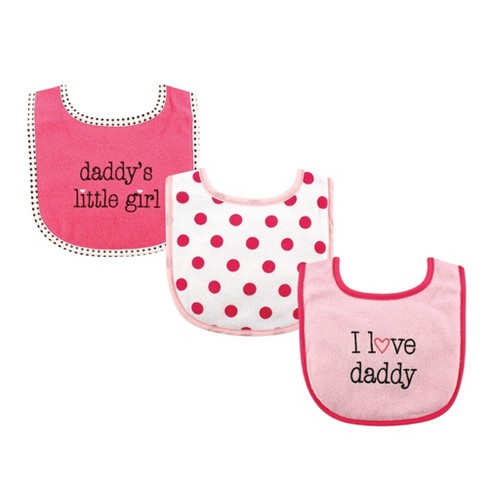 Luvable Friends Baby Girl Cotton Drooler Bibs with Fiber Filling 3pk, Pink  Daddy, One Size