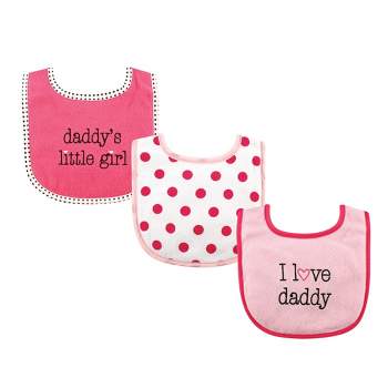 Luvable Friends Baby Girl Cotton Drooler Bibs with Fiber Filling 3pk, Pink Daddy, One Size