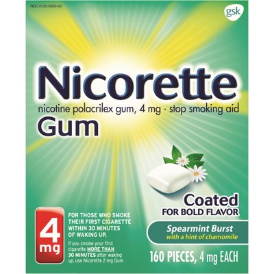 Nicorette 4mg Stop Smoking Aid Nicotine Gum - Spearmint Burst - 160ct