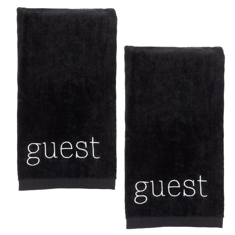 AuldHome Design Black Guest Towels 2pc Set; Guest Monogrammed Hand Towels, 1 of 8