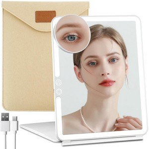 FUNTOUCH Rechargeable and Portable 10x7.5 Large Travel Makeup Mirror with 10X Magnification,3 Color Lights with Touch Screen Dimming - 1 of 4