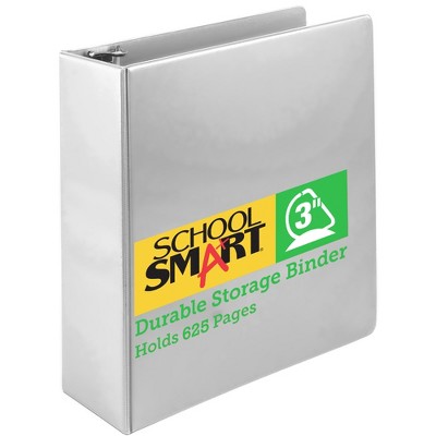 School Smart Durable Polypropylene D-Ring Binder, 3 Inches, White