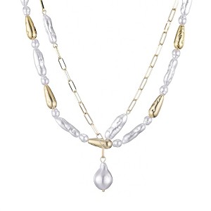 Adornia Gold Plated Beaded Faux Pearl Layered Lariat Necklace - 1 of 4
