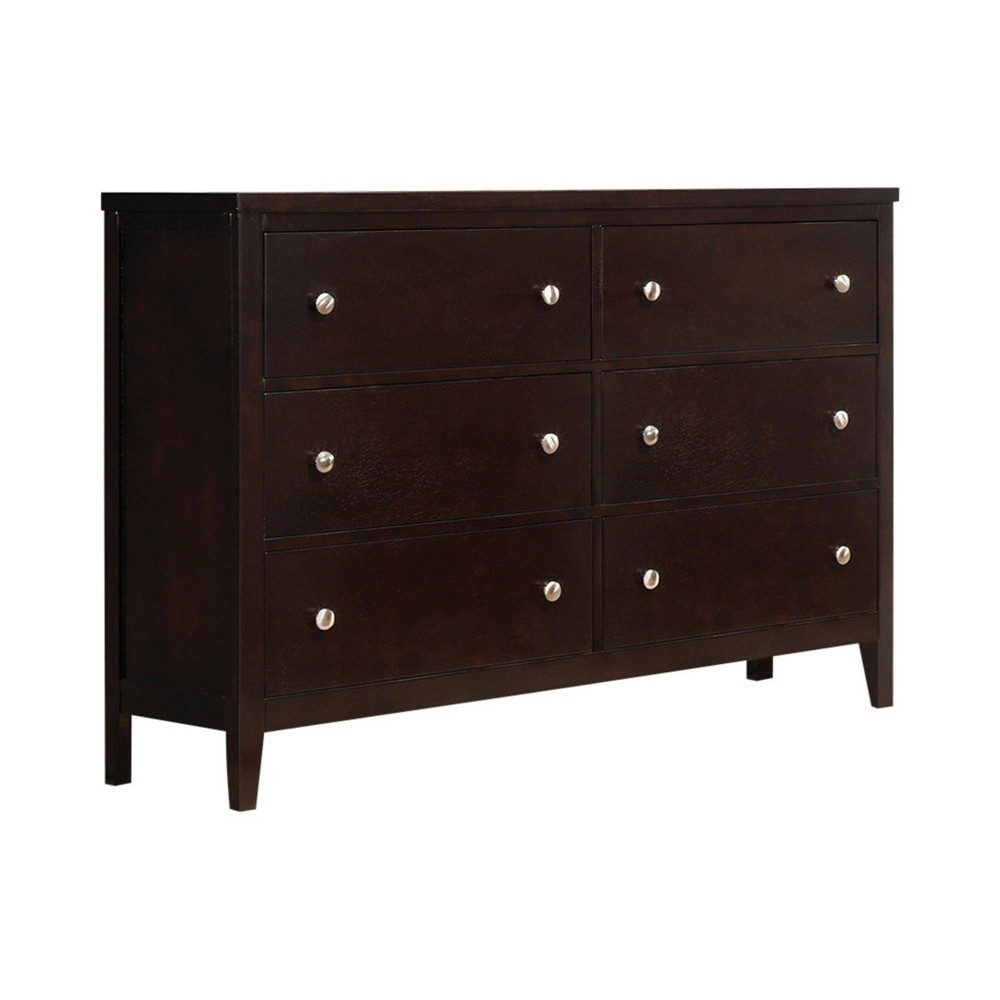 Benzara Con 56 Inch Wide Dresser 6 Drawers with Silver Knobs Cappuccino Brown