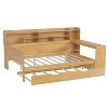 Bellemave Full Size Daybed Frame with Twin Size Trundle, Corner Bed with Storage Shelves and Desk, Natural - 4 of 4