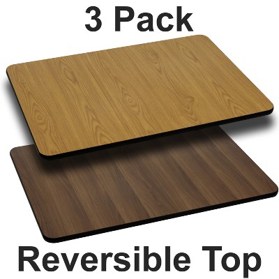 Flash Furniture Glenbrook 3 Pack 24'' x 30'' Rectangular Table Top with Natural or Walnut Reversible Laminate Top
