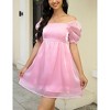 Coolmee Women's Summer Mini Dress Puff Short Sleeve Square Neck Smoked  Back A Line Dresses - 4 of 4